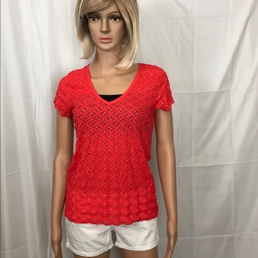 Orange Moda International Mesh V-Neck Tee Size M